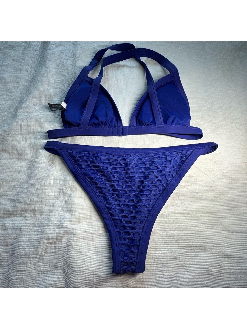 Aerie Blue Triangle Bikini with Textured Bottom